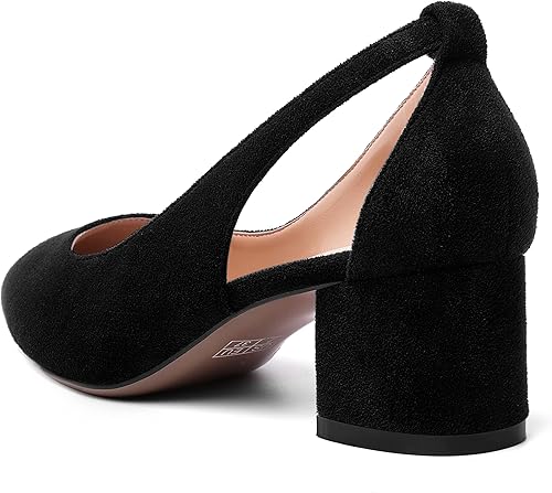 Miniatura 7 de MOVINSTEPS Vestido de bloque para mujer, sin cordones, de gamuza gruesa, puntiaguda, recortado, para oficina, tacón bajo, grueso, zapatos de tacón