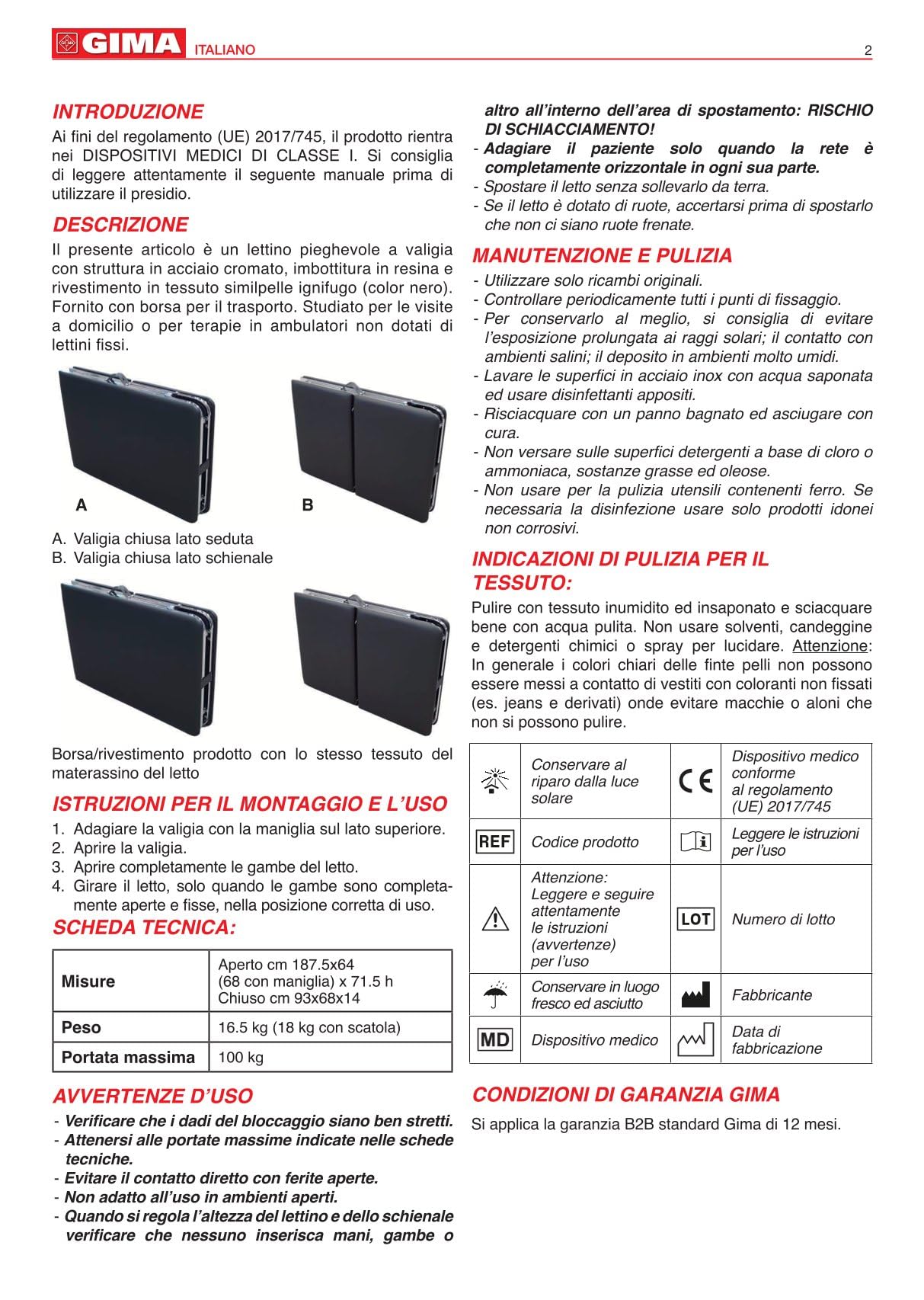 GIMA 27407 Valigia Lettino, 185 cm L x 64 cm W x 70 cm H