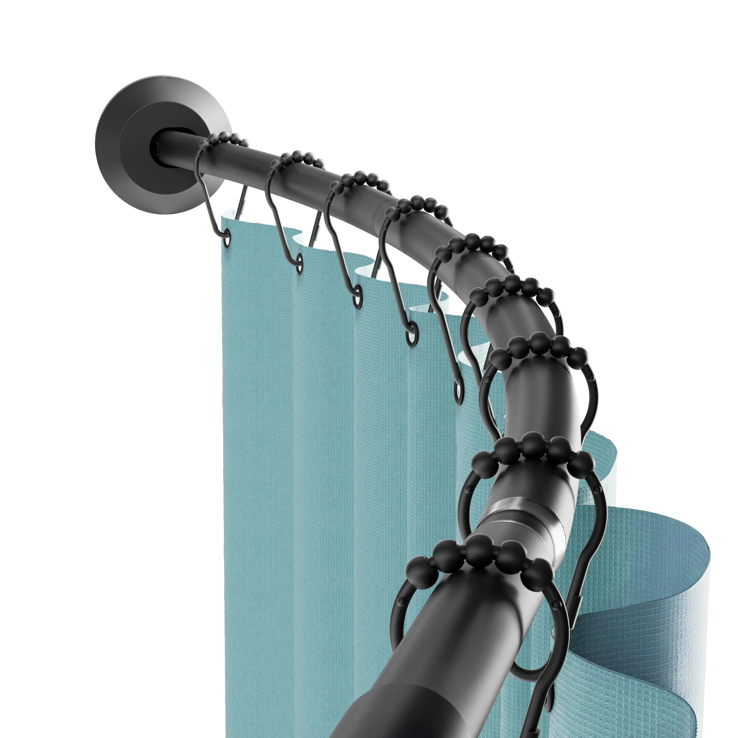 Zenna Home Rustproof Curved Shower Curtain Rod, No Drill Tension or Permanent Mount Adjustable Curved Shower Rod for Bathroom, Easy Install, Rounded for Extra Room, 50 to 72 Inches, Matte Black