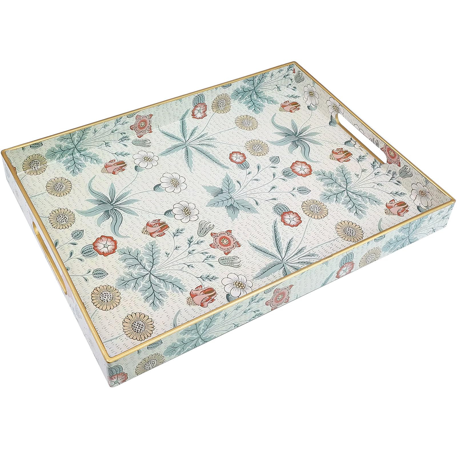 Leemxiiny Rectangle Serving Tray with Handles, Coffee Table Tray for Ottoman, Living Room, Outdoor Tray for Patio Entertaining, Serving Breakfast Kitchen Platter, Daisy