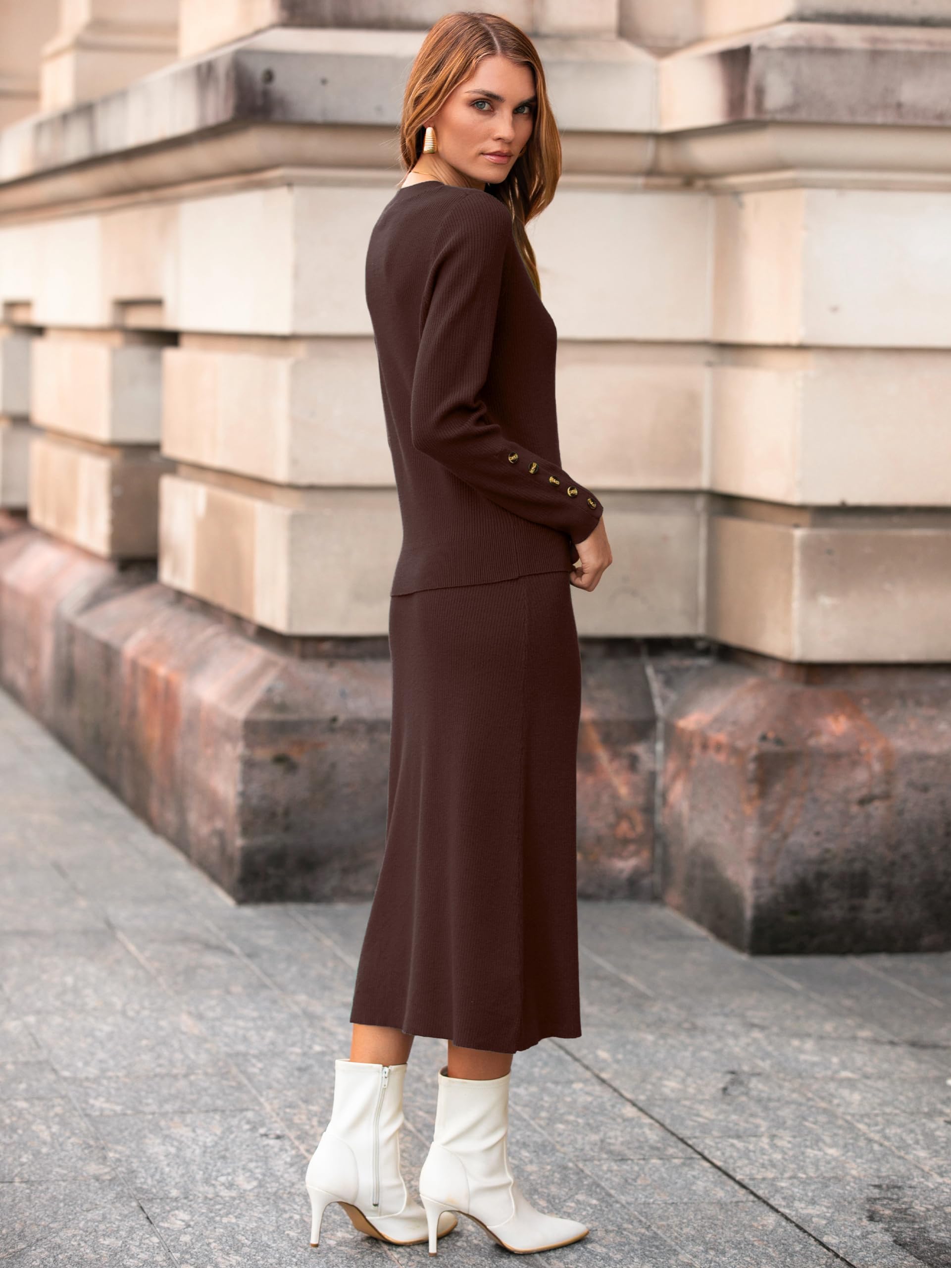 Glamaker Set di gonne da donna in 2 pezzi autunno a maniche lunghe abito maglione casual in maglia abito midi abiti da viaggio vestiti invernali 2025