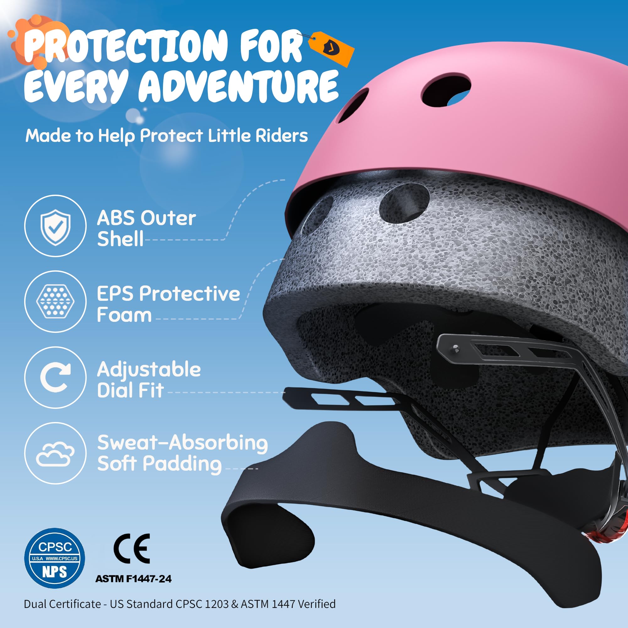 Casco de bicicleta para niños con luz trasera LED, casco ligero y ajustable para niños y niñas de 5 a 8 a 14 años, casco de seguridad multideportivo para monopatín, ciclismo, scooter