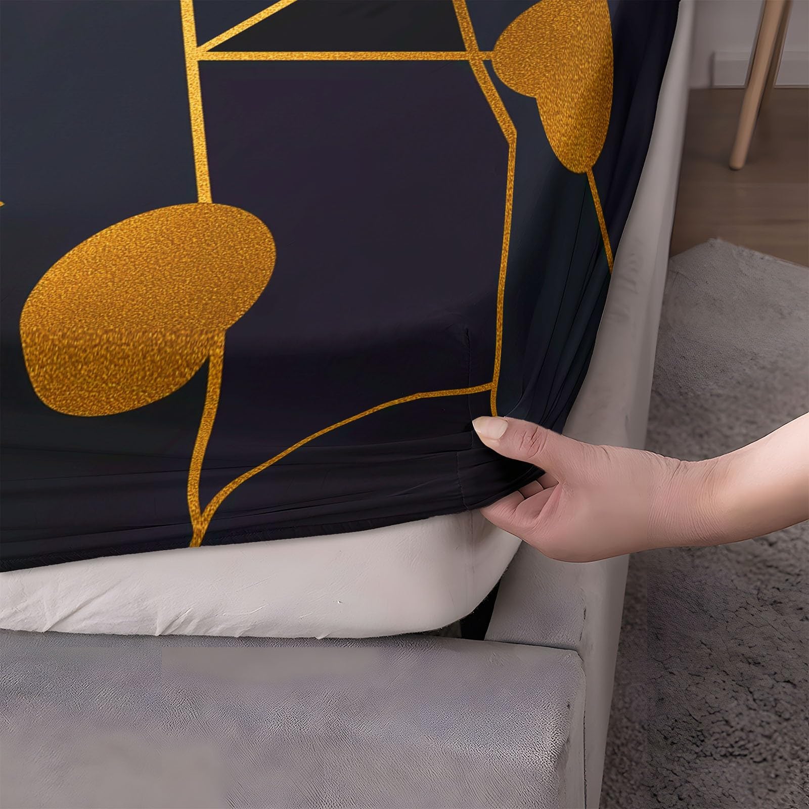 3-częściowy zestaw pościeli na pojedyncze łóżko – nowoczesne geometryczne linie i proste, bardzo głębokie 30 cm, miękkie prześcieradło z mikrofibry, odporne na zagniecenia, z 2 poszewkami na poduszki