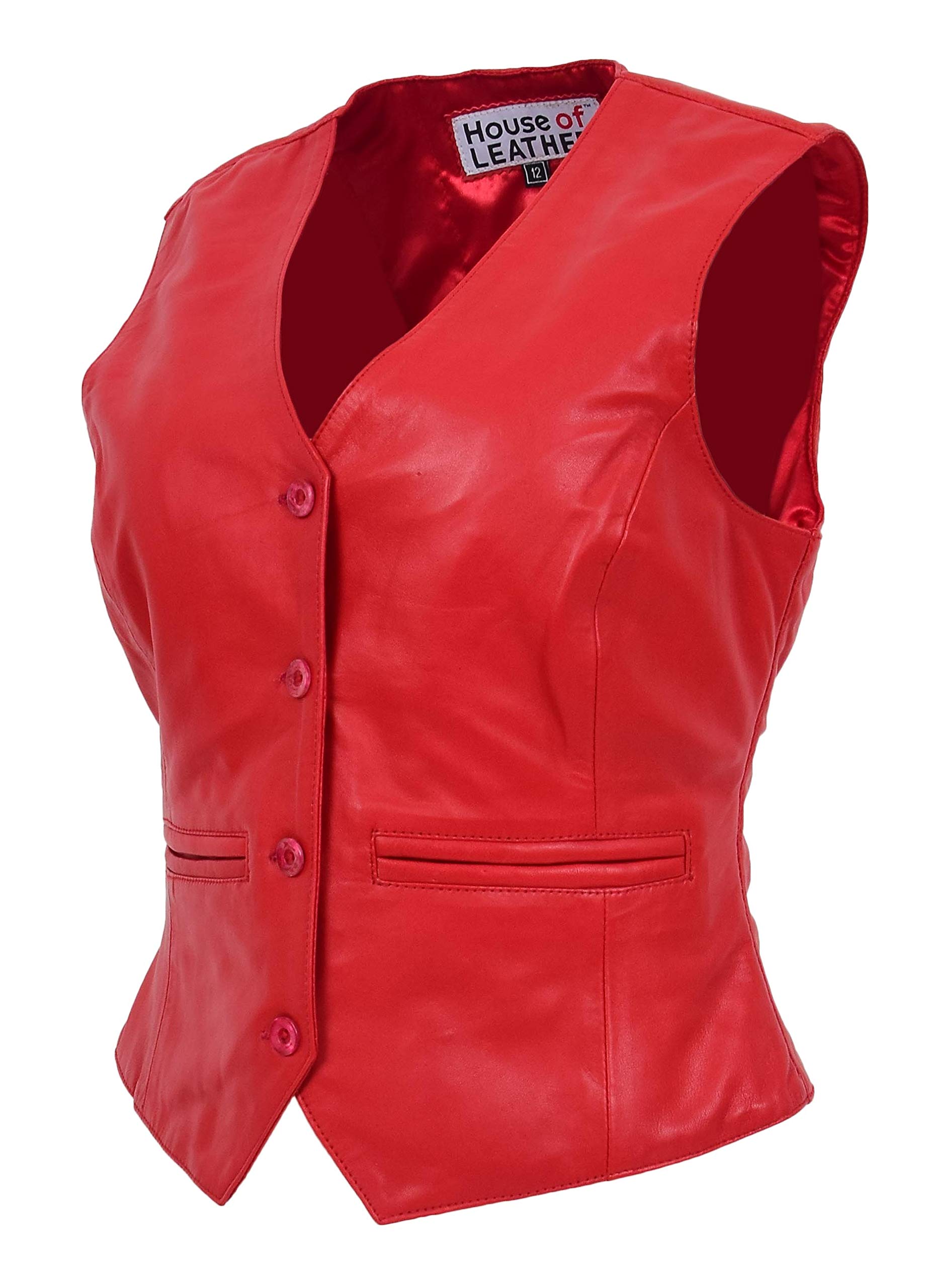 Gilet da donna in vera pelle con chiusura a bottone, stile tradizionale Rita