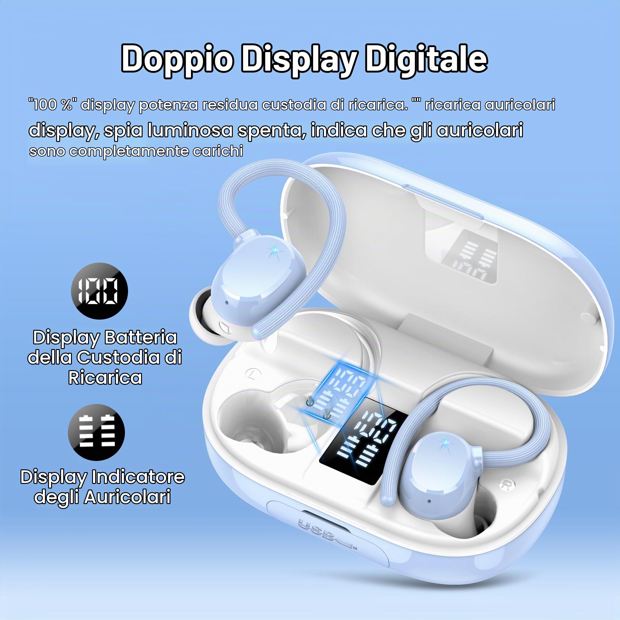 hadbleng Cuffie Bluetooth 5.3, Auricolari 128H Stereo Cuffie Wireless In Ear con 4 Mic, 2025 Cuffie Senza Fili ENC Cancellazione Rumore Cuffiette Bluetooth Sport LED Display IP7 Impermeabili Earbuds