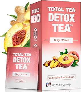 Total Tea SIimming Detox Tea Caffeine Free, Herbal Tea with Chamomile, Hibiscus Tea and Ginger Root for Colon Cleanse – Natural Herbal Ginger & Peach Tea for Digestive Health (25 Bags)