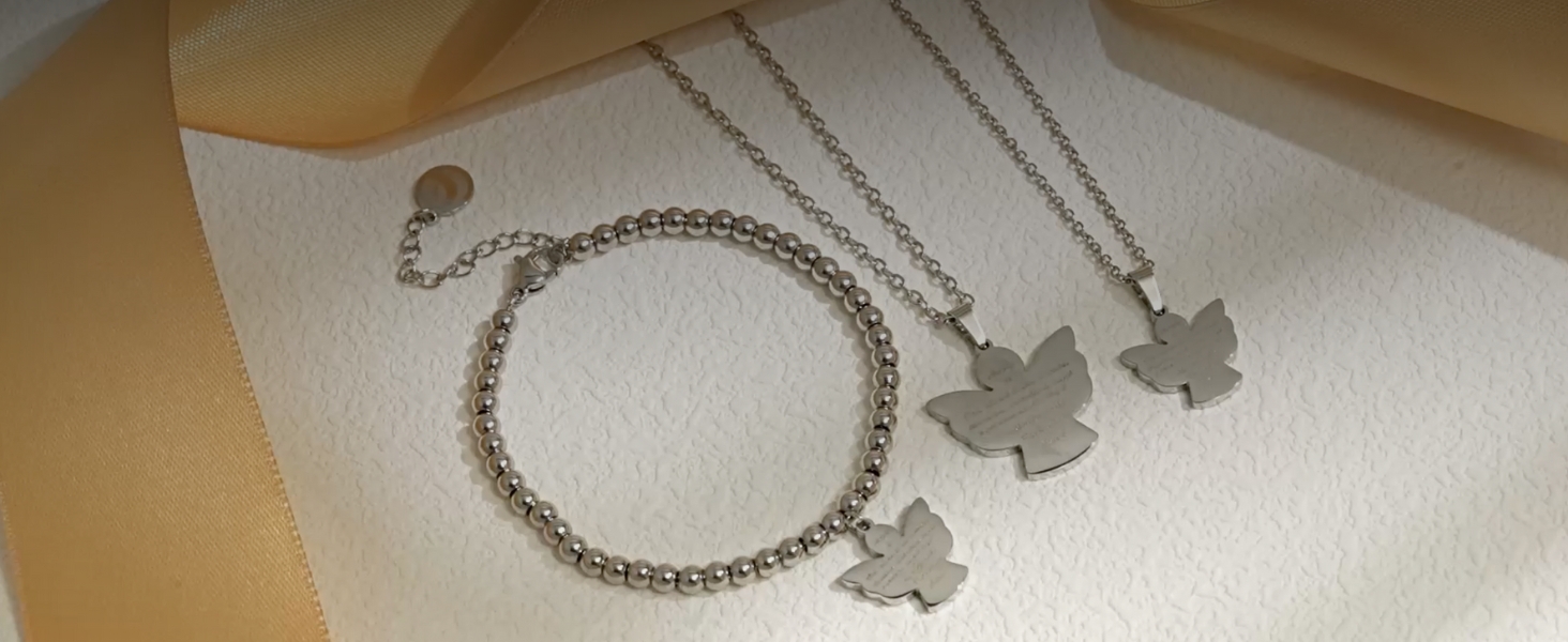 Collana con ciondolo angelo custode con incisione in acciaio inox, oro