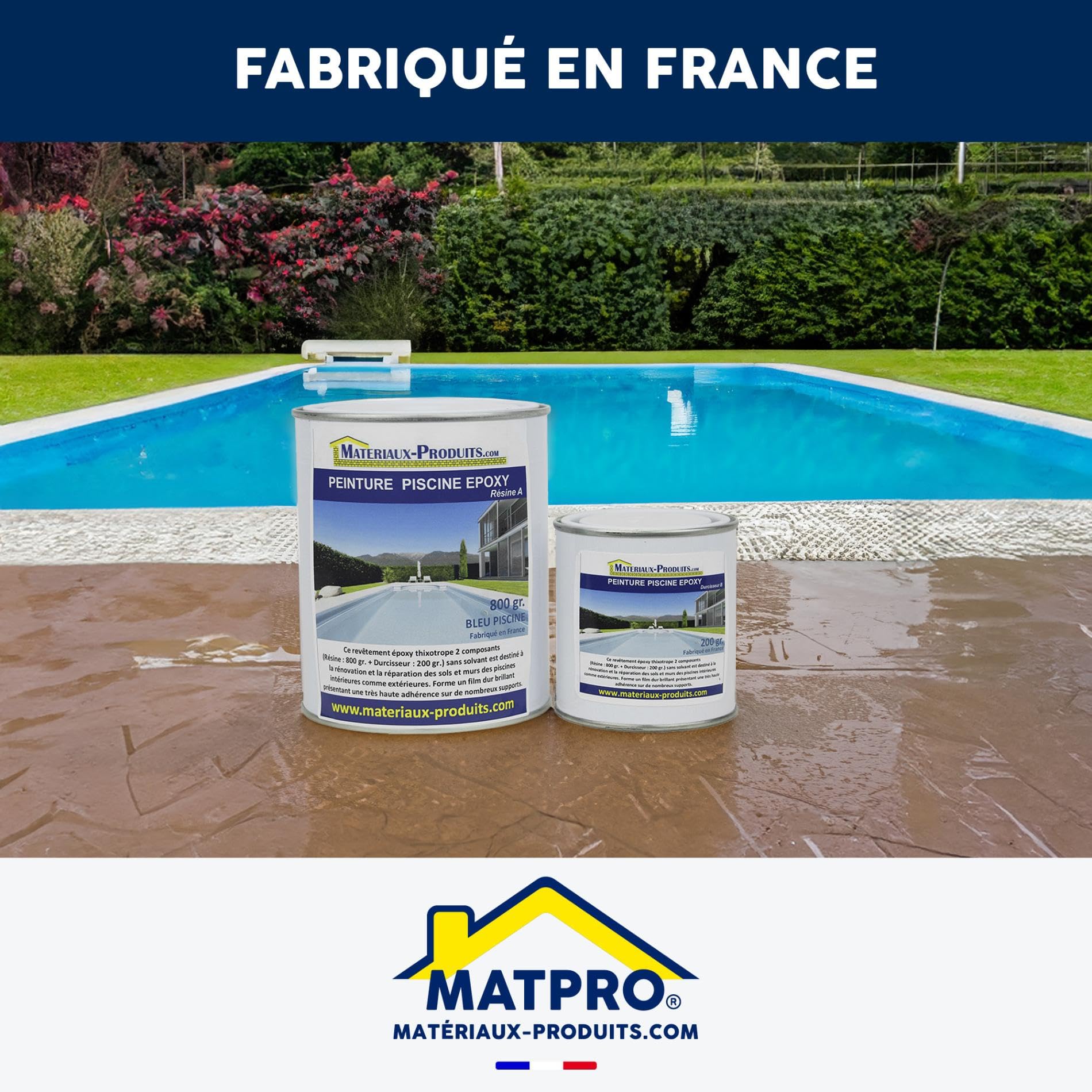MATPRO - Peinture Piscine Epoxy - Sans Solvant - Très Haute Adhérence sur Béton, Ciment, Enduit - Application Travaux Neufs/Réparation - Vert Gazon - 2.5Kg