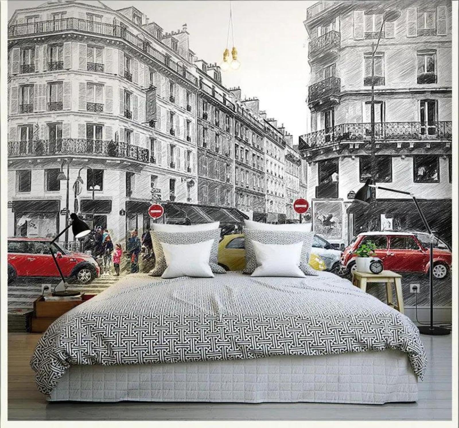 Xlming 400Cm×280Cm(B×H) Abstract City Street Hand Drawn Sketch 3D Wallpaper Silky Texture Home Study Office Grey Dining Room Sofa Bedroom Living Room Tv Backdrop-400Cm×280Cm