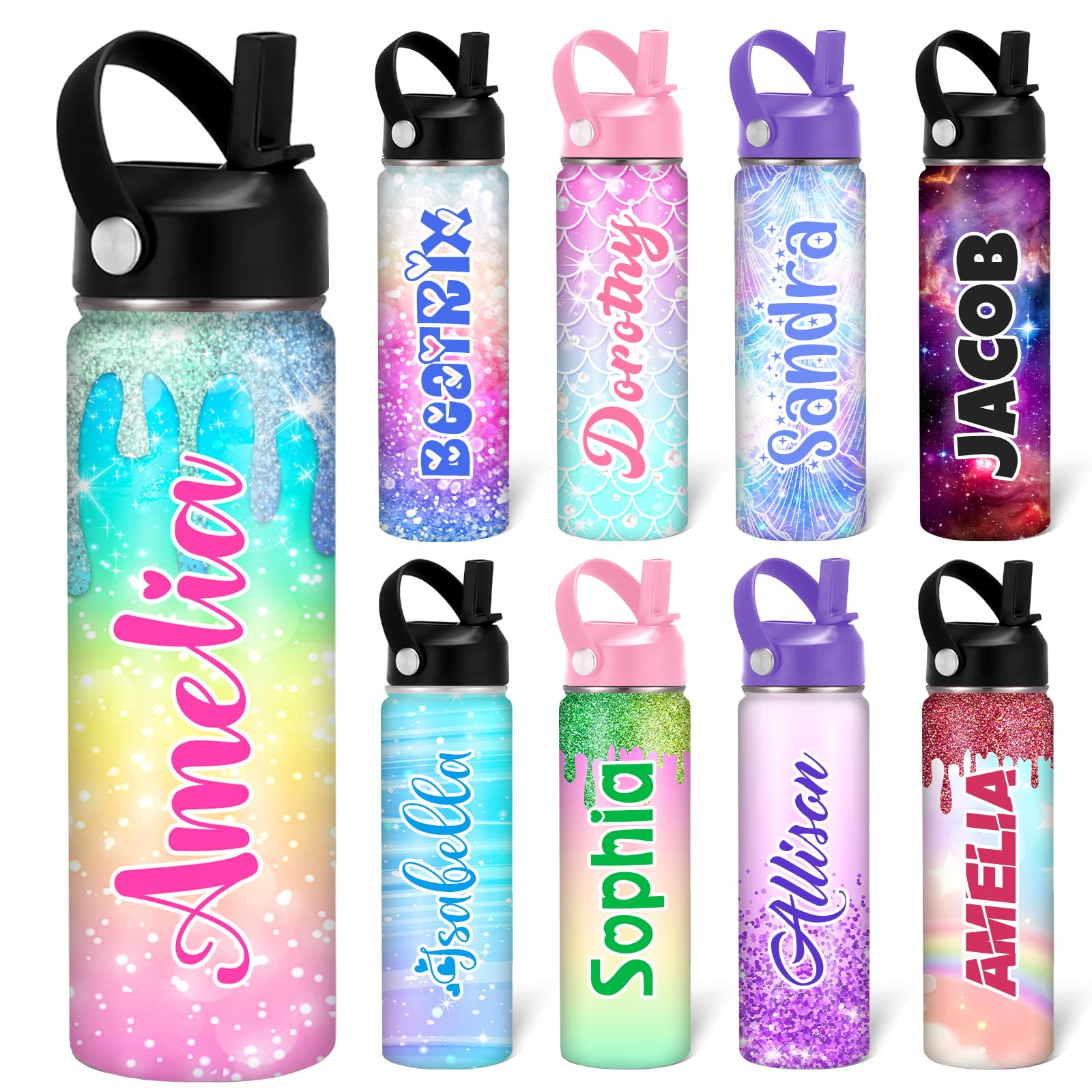 MESHELEY Custom Water Bottle Personalized Cups for Kids Girls Boys Toddler Customized Name Water Bottles Customizable Gifts for School 12 16 18 oz