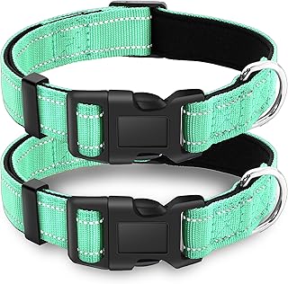 LIEVUIKEN 2 Pack Reflective Dog Collar with Safety Locking Buckle, Adjustable Soft Breathable Comfortable Nylon Pet Collar for Small, Medium and Large Dogs, 5 Sizes