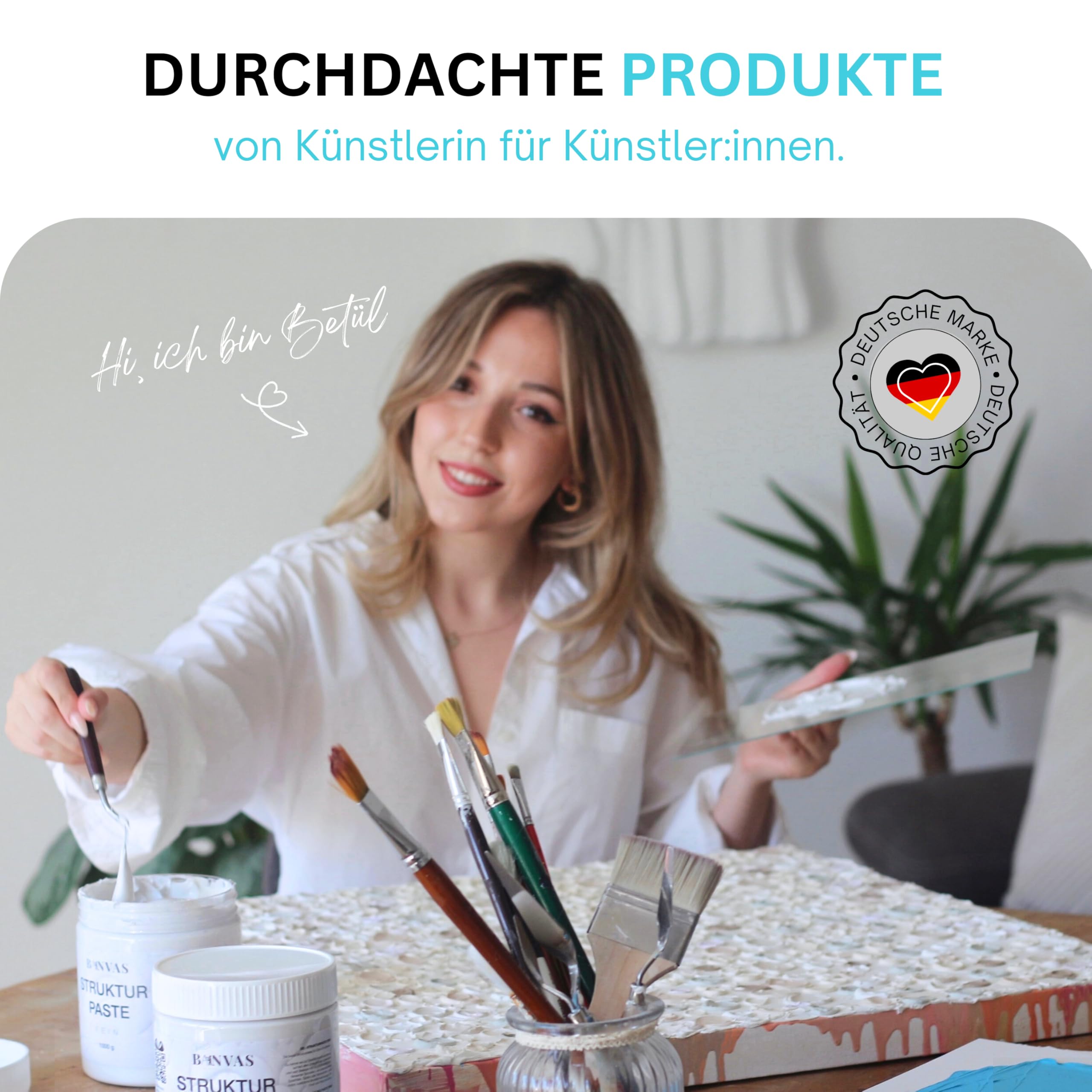 2er Set Strukturpaste Fein je 1000 g - Ideal für Acrylmalerei auf Leinwand - Premium Spachtelmasse für den Künstlerbedarf