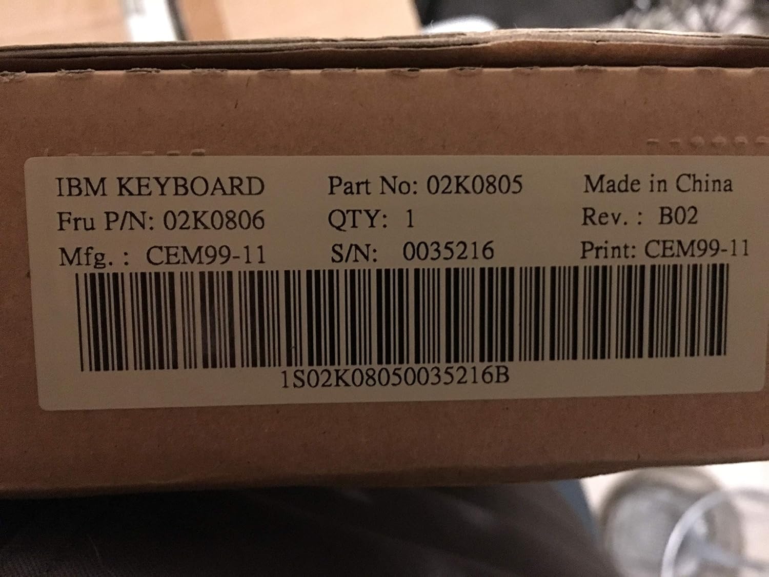 IBM KEYBOARD, KB-7953 REV. B02, FRU P/N: 02K0806