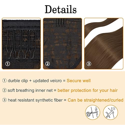 Miniatura 4 de OMGREAT Extensión de cola de caballo con clip para mujeres (20 pulgadas, mezcla de rubio ceniza)