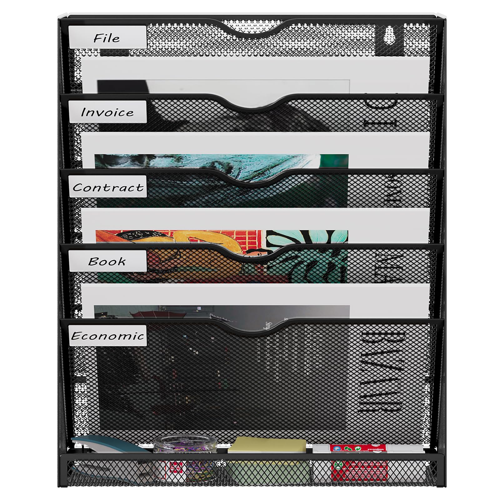 EasyPAG 6 Compartimento Metal A4 Soporte Documentos Pared Oficina Archivador de Pared Organizador Revistas Correo Pared Almacenamiento Archivos Revistero,Negro