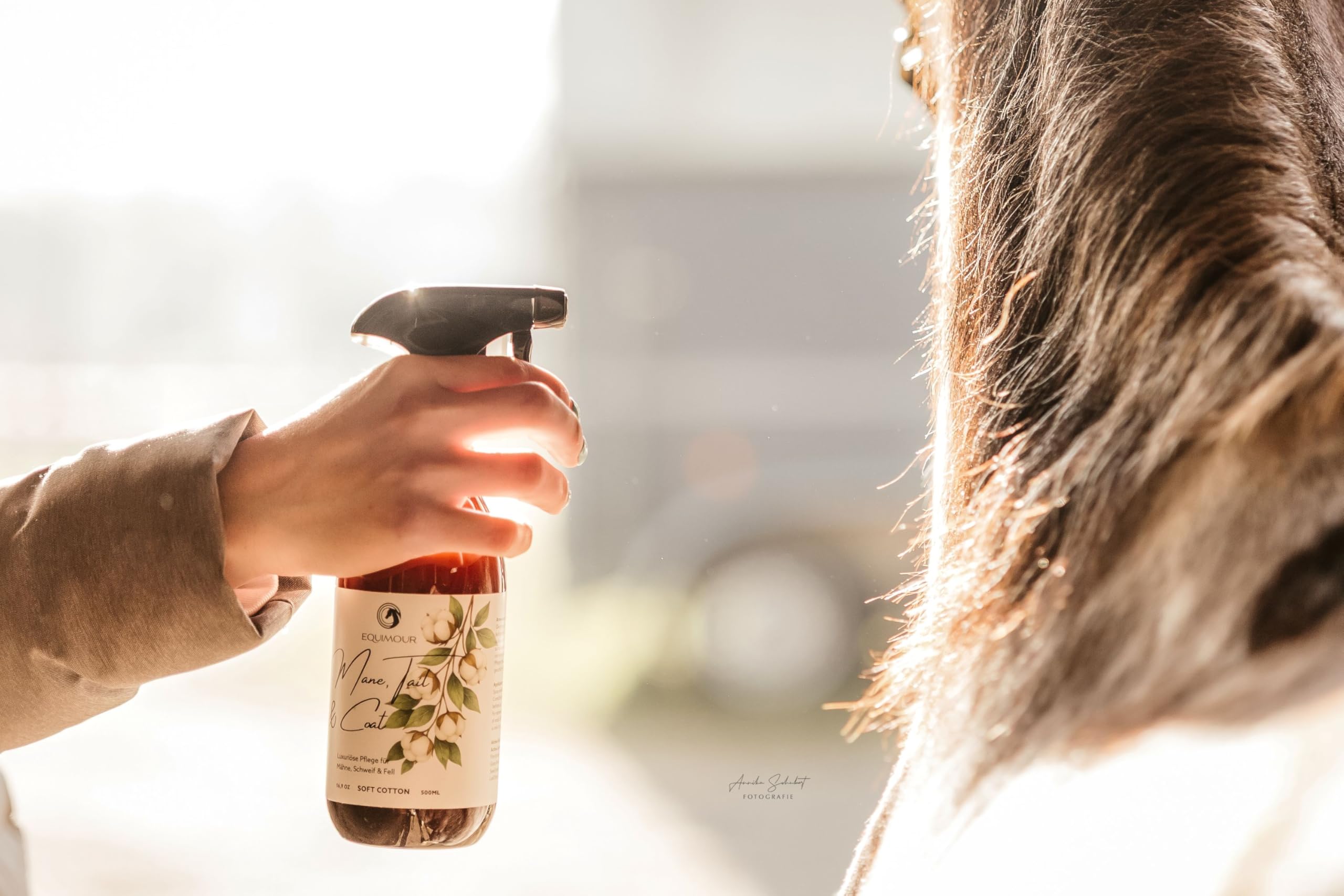 Spray per criniera e coda cavalli lucido cura pelo profumo cotone morbido antipolvere