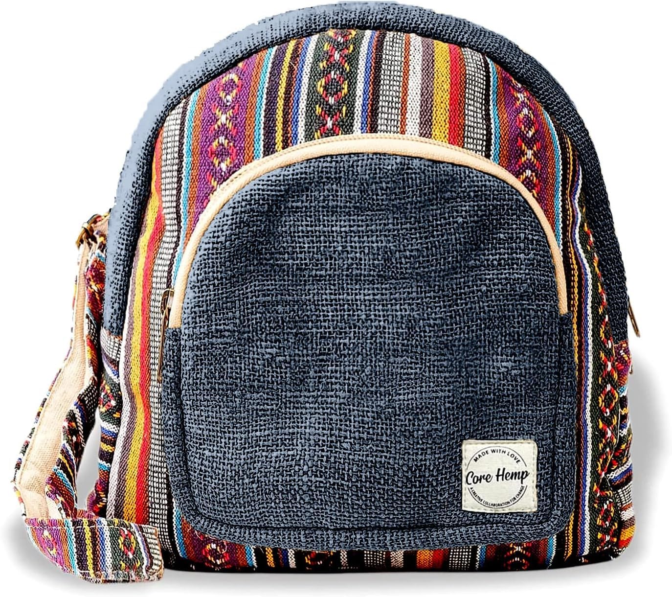 Hemp Backpack Purse For Women Mini Backpack Lightweight Boho Small Casual Daily Travel Daypack Shoulder Bag (Blue Boho)