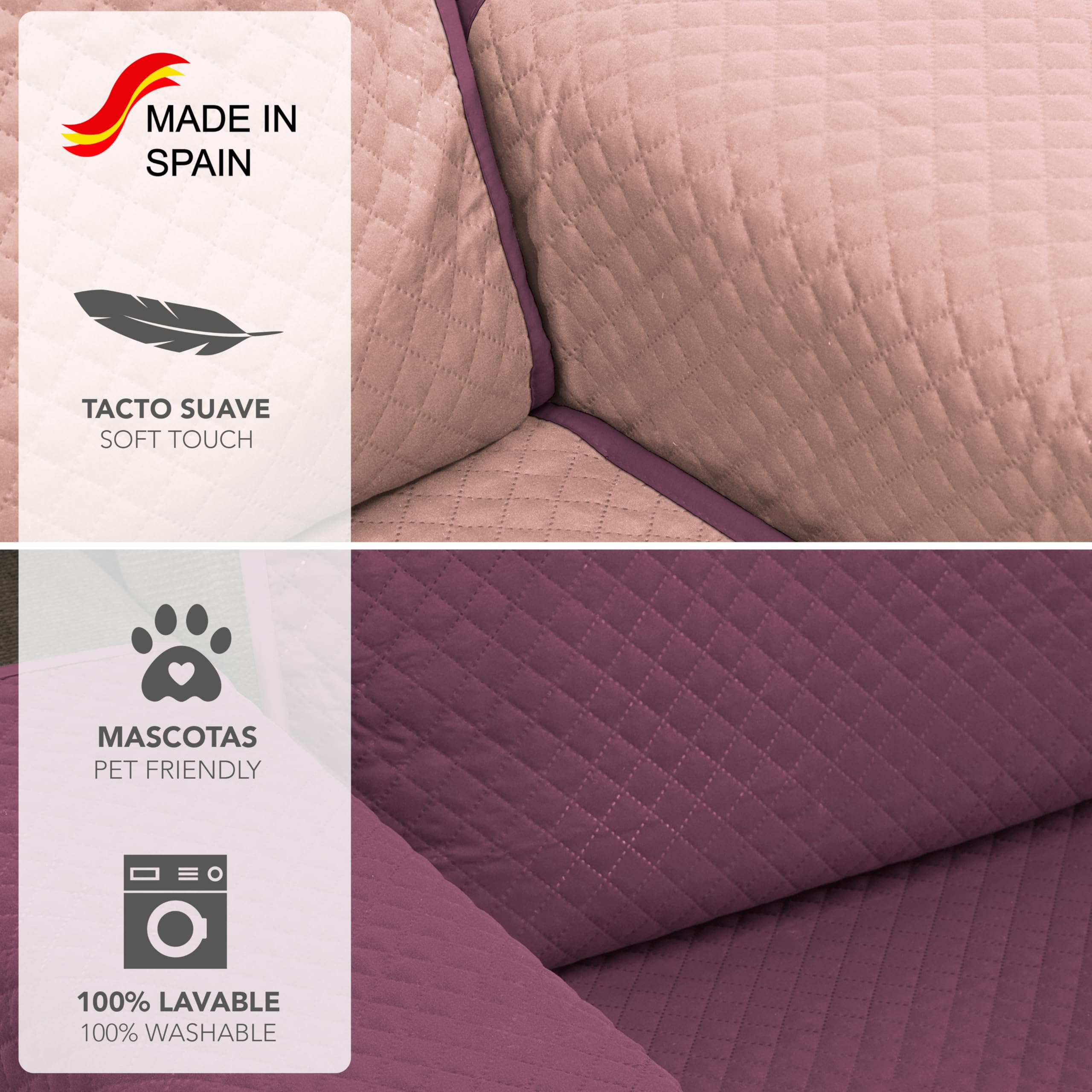Martina Home Cubre Sofa Acolchado, Berenjena/Salmón, 4 Plazas (Diamond)