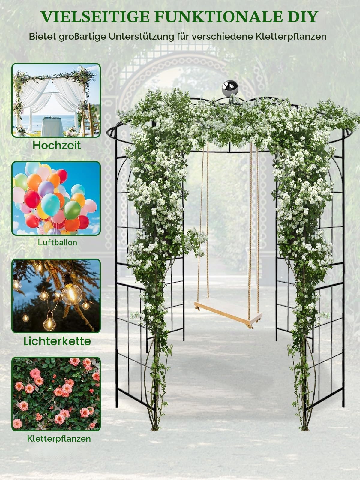Kalolary 2,9 M 4 Seitige Metall Großer Vogelkäfig Gartenbogen | Hochleistungs Gartenlaube für Kletterpflanzen Hochzeit Spalier Torbogen Gemüse Blumen Ranken Kletterhilfe Hinterhof Freien