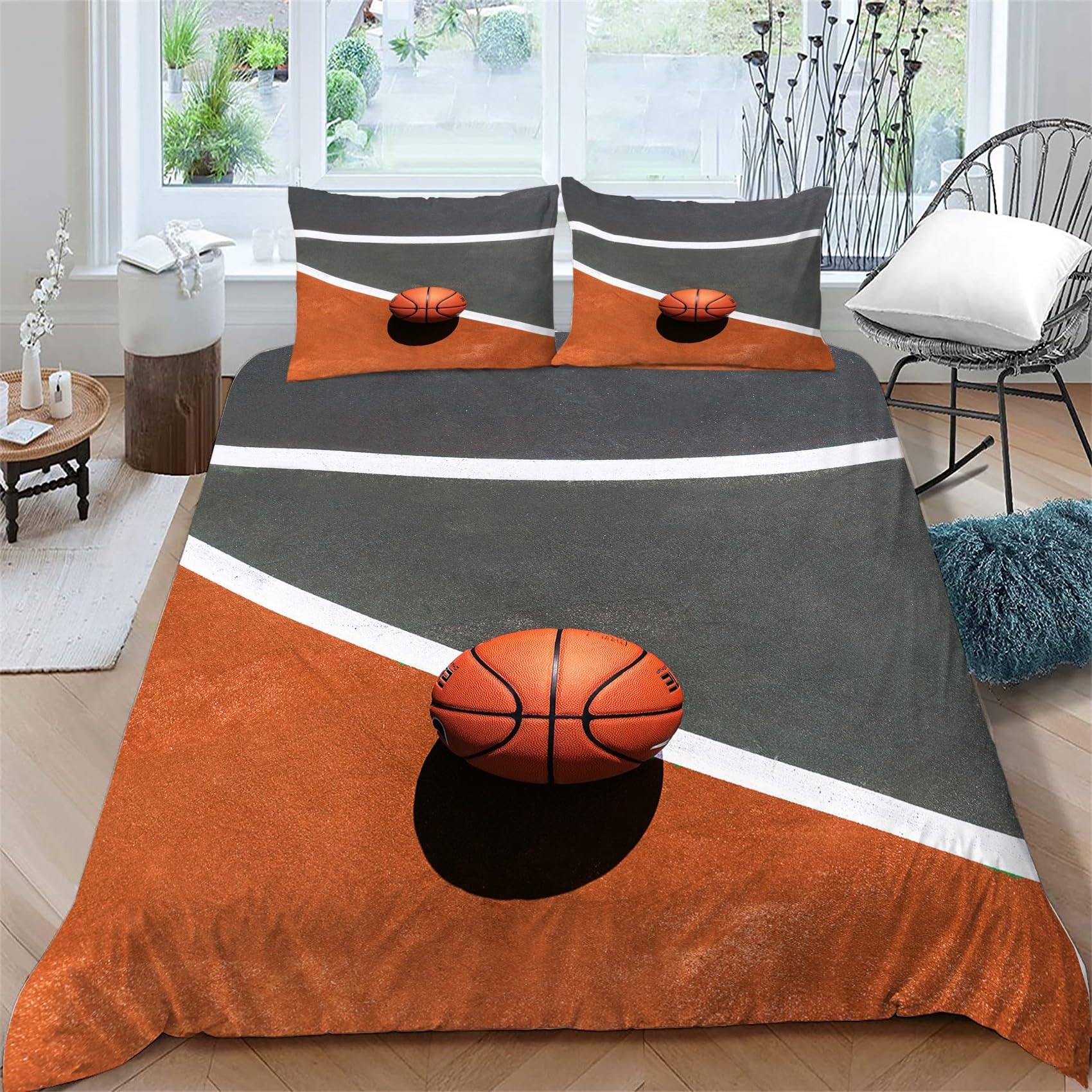 Housse de Couette 220 x 240 Basket-Ball avec 2 Taies d'Oreiller pour Parure de Lit Adulte
