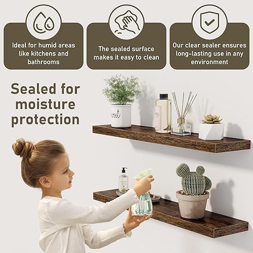 Miniatura 5 de Fun Memories Estantes flotantes de 36 x 8 pulgadas para pared, juego de 2 estantes de baño de granja, estantes de pared de madera de 36 pulgadas de