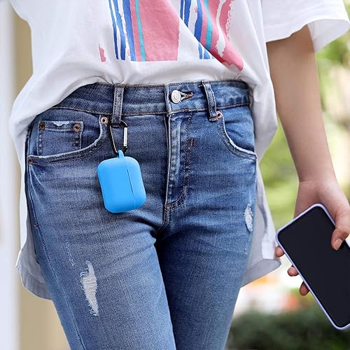 Vista 61 de Funda de silicona compatible con Apple AirPods Pro, funda protectora con mosquetón para AirPods 3 (luz de LED frontal visible)