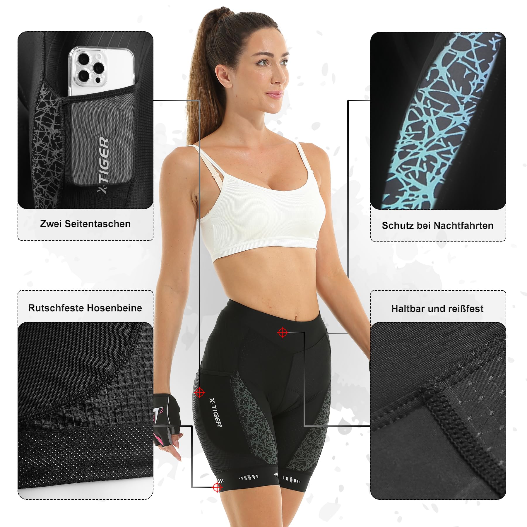 X-TIGER Pantalones Cortos de Ciclismo para Mujer Culotte Ciclismo Mujer Acolchado, Bicicleta Mujer con Bolsillos UPF 50+ Transpirable Secado Rápido