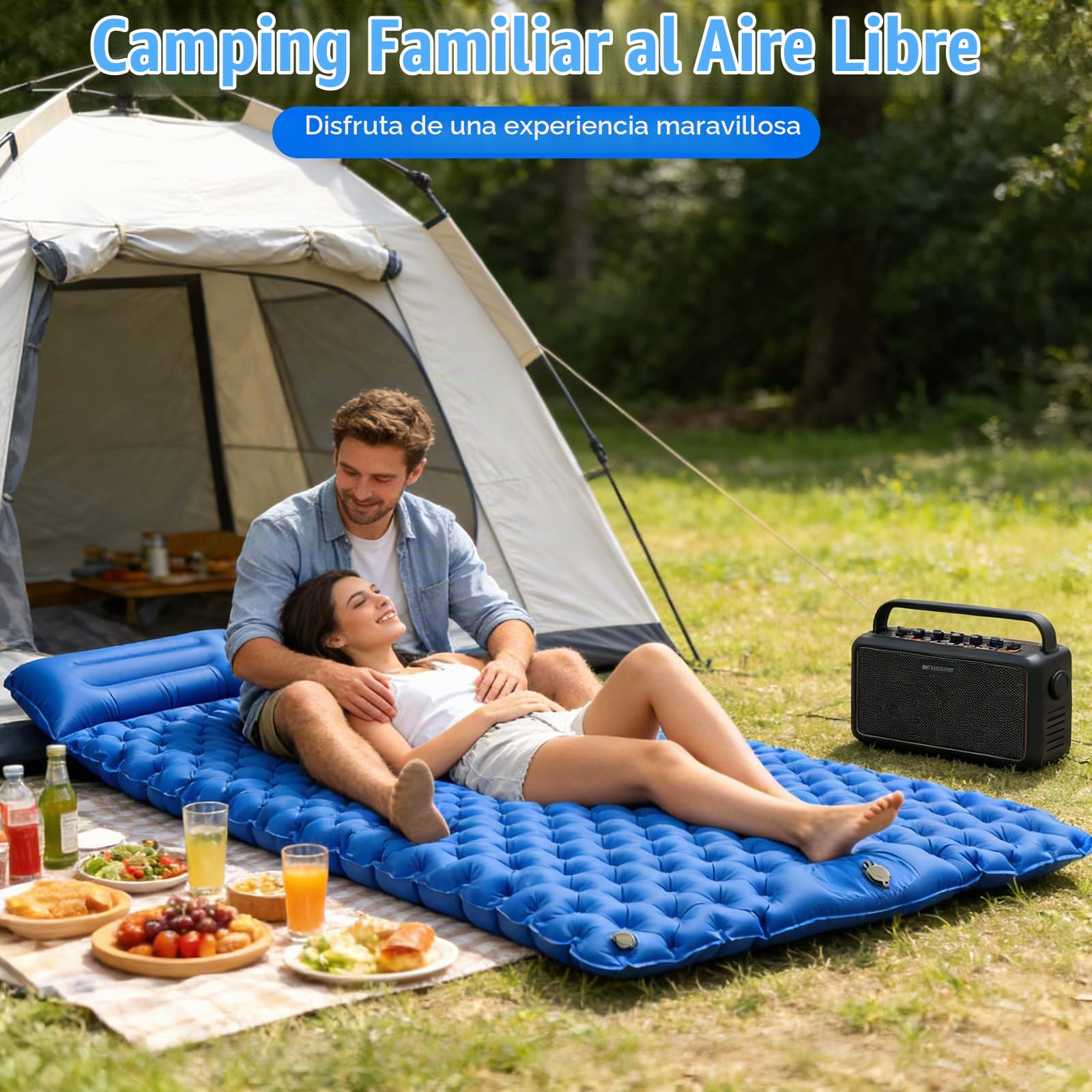 Colchón Camping 2 Personas, Colchoneta Camping Ampliado y Grueso, Esterilla Camping con Bomba de Pie Incorporada, Ultraligero Plegable Cama Hinchable, Ideal para Exteriores, Trekking, Playa