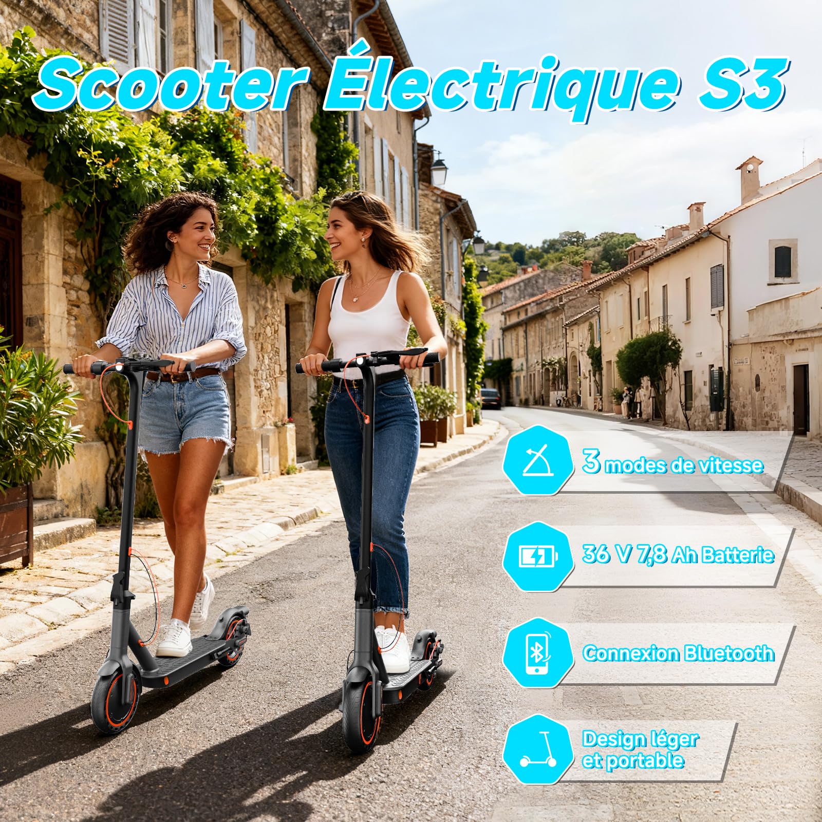 Trottinette Électrique Adulte Légère Amortisseur Avant 35KM APP | Moteur crête 650W, 36V 7.8Ah, charge 130kg, poids 12kg, pneus pleins alvéolés increvables, double freinage