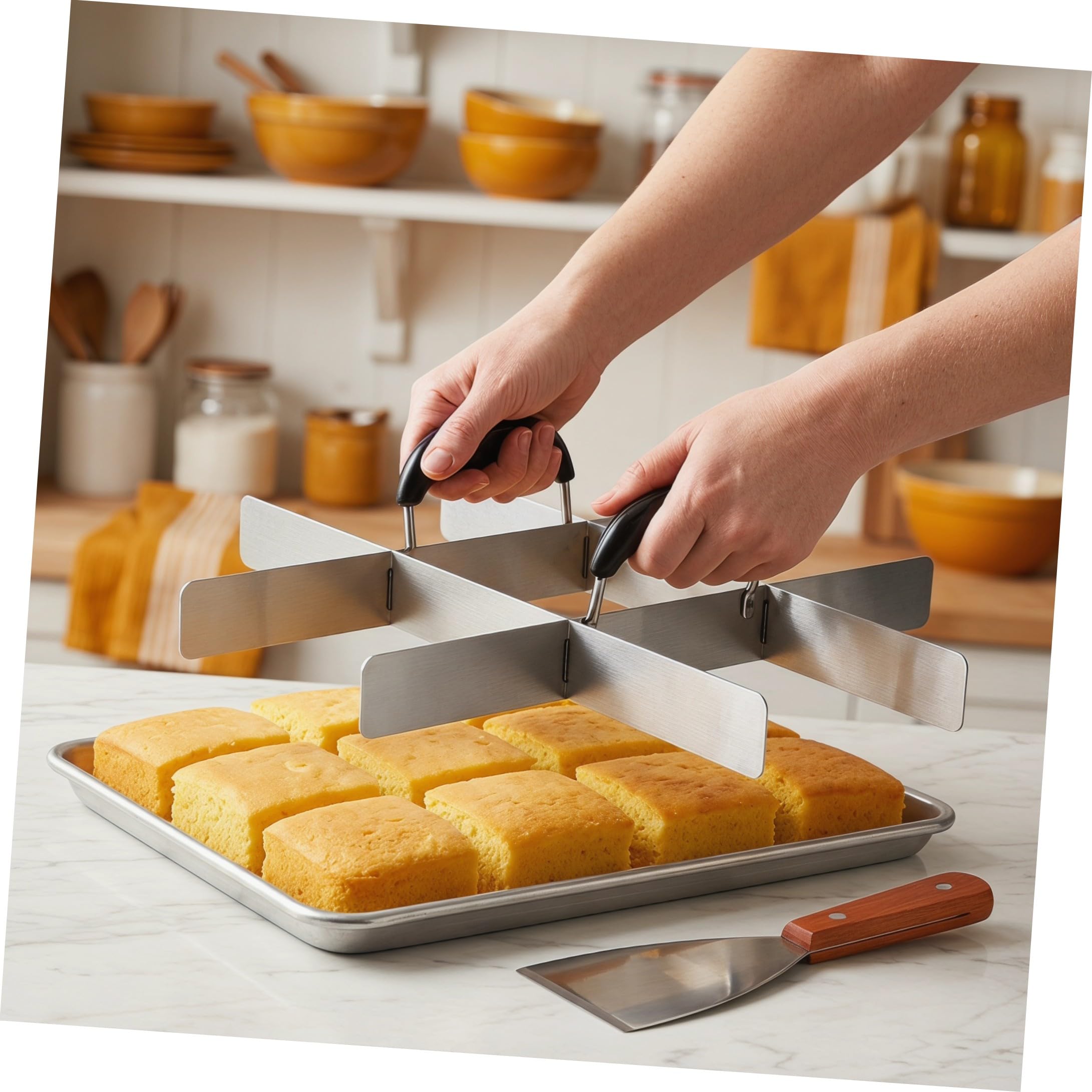 KICHOUSE Cortador de Pastel de Acero Inoxidable Cuadrícula de 9 Divisiones, Resistente al Desgaste y Multipropósito para Postres y Postre en Repostería