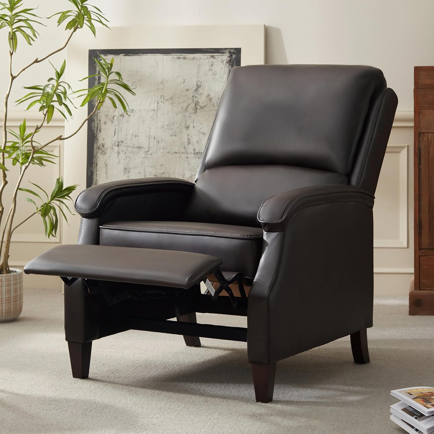 VKNOW Leather Recliner Chair with Soft Armrests, Adjustable Lumbar Support & 4-Position Recline - Chestnut Brown Lounge for Living Room