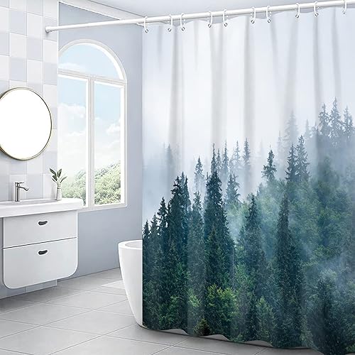 Miniatura 2 de Hipposama Cortinas de ducha de bosque, juego de cortinas de ducha con árbol de montaña natural, cortinas de ducha rústicas con ciervos para baño,
