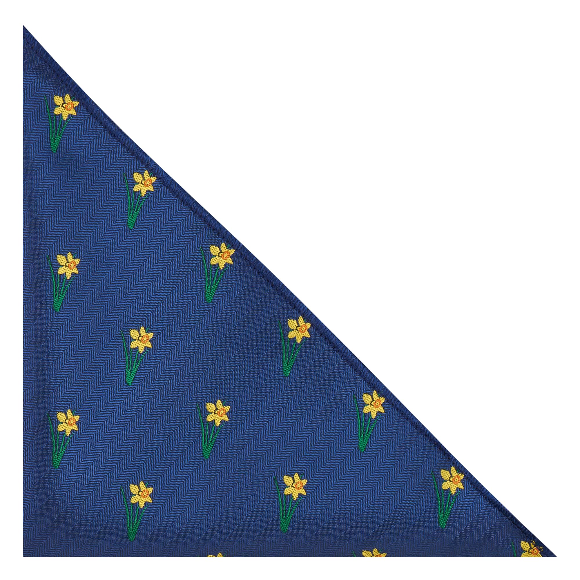 King & Priory Daffodil Navy Blue Herringbone Embroidered Pocket Square, Handkerchief