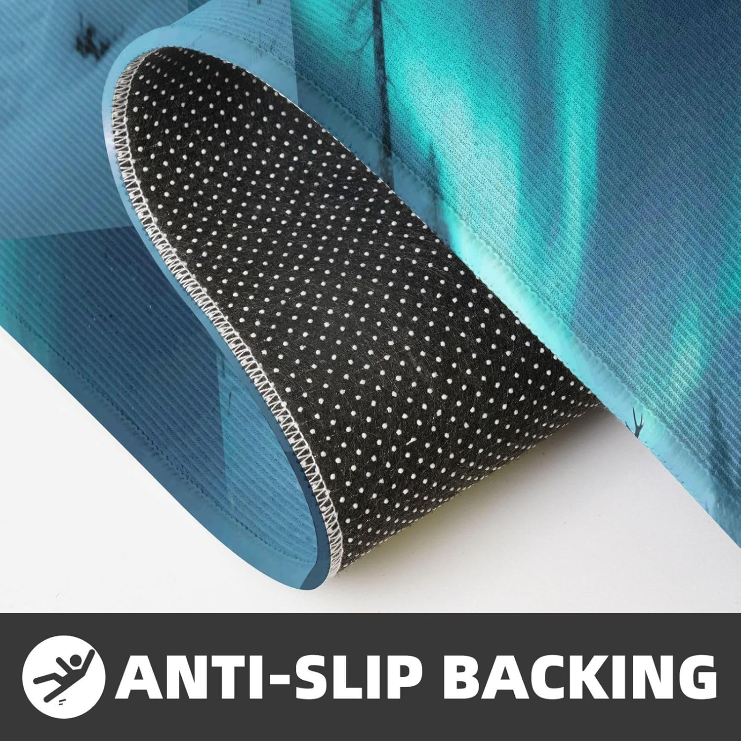 Reindeer in Aurora Forest Kitchen Rugs Set of 2, Cushioned Anti-Fatigue Kitchen Mats for Floor, Waterproof Comfort Standing Mat Absorbent Velvet Kitchen Runner Rugs 17"x30"+17"x47"