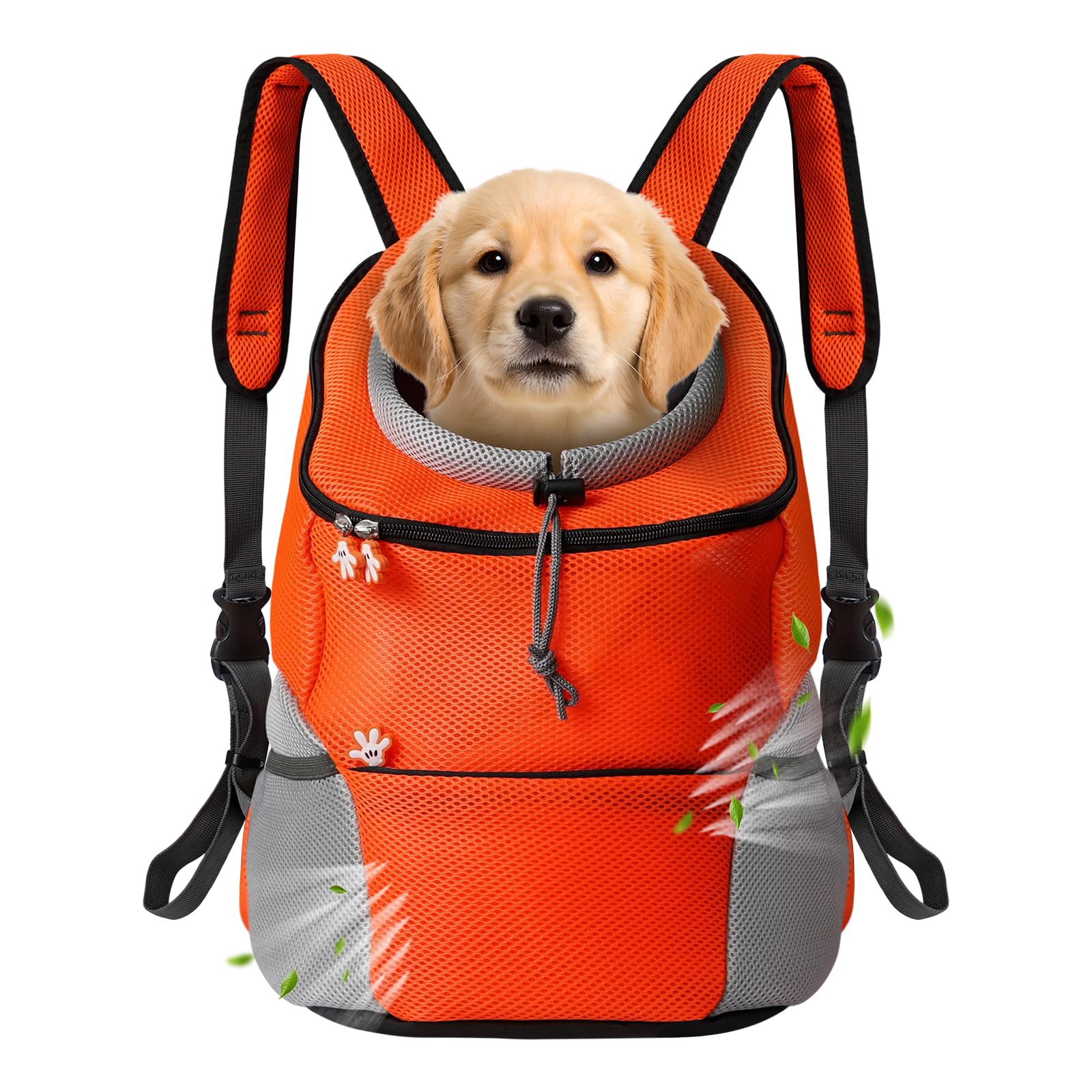 Bojury Pet Dog Carrier Backpack, Small Dog Cat Front Backpack, Breathable Adjustable Puppy Carrier with Safety Belt for Travel Hiking Cycling Walking Outdoor - Orange L