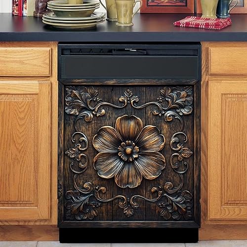 Miniatura 15 de Cubierta Magnética para Lavavajillas Retro Coffee Time, Cubierta Magnética para Lavavajillas de Granos de Café de Estilo Vintage, Calcomanía de