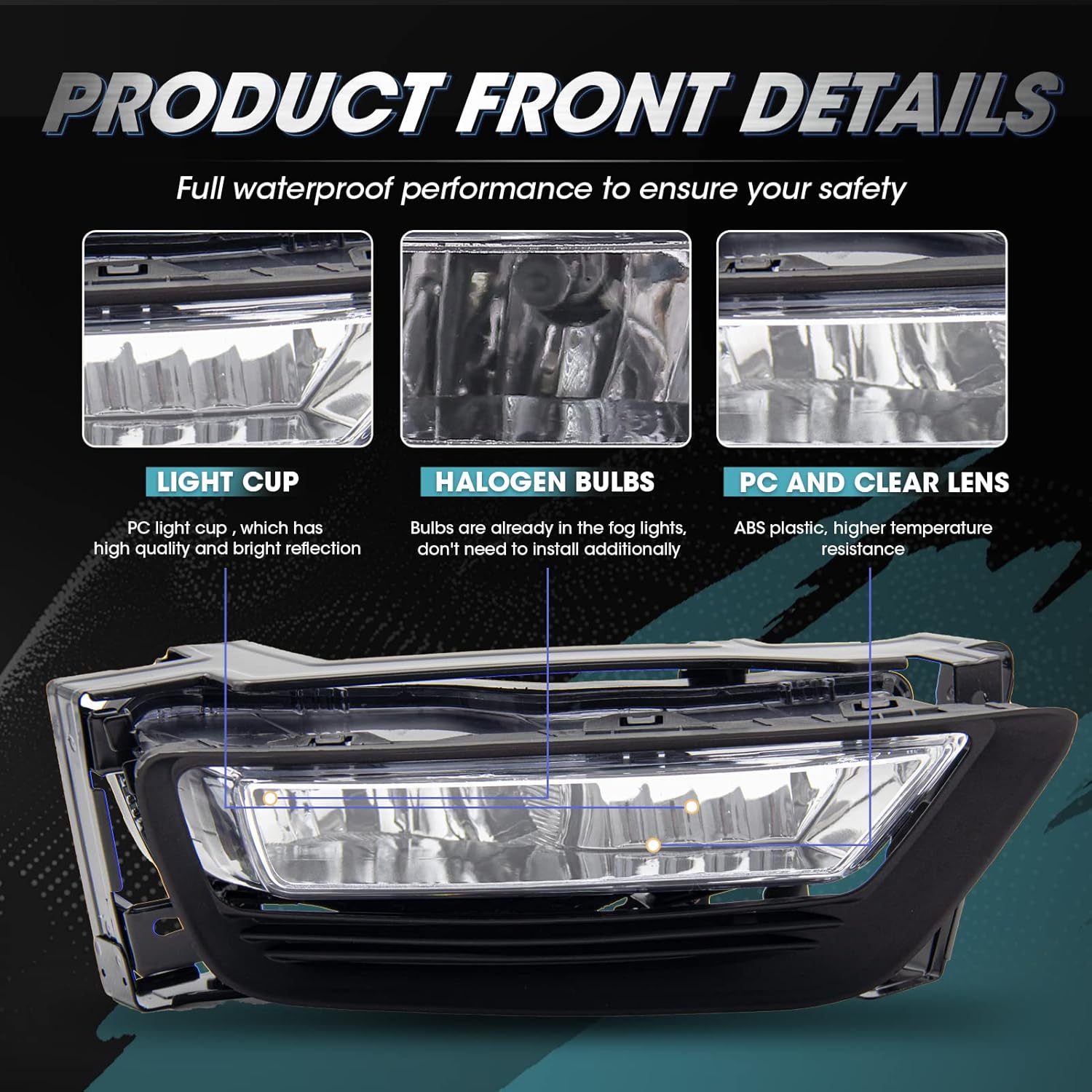 Driving Fog Lights Lamps Assembly for 2013 2014 2015 Honda Accord 4 Door Sedan Fog Light Replacement with H8 12V 35W Bulbs & Switch and Wiring Kit