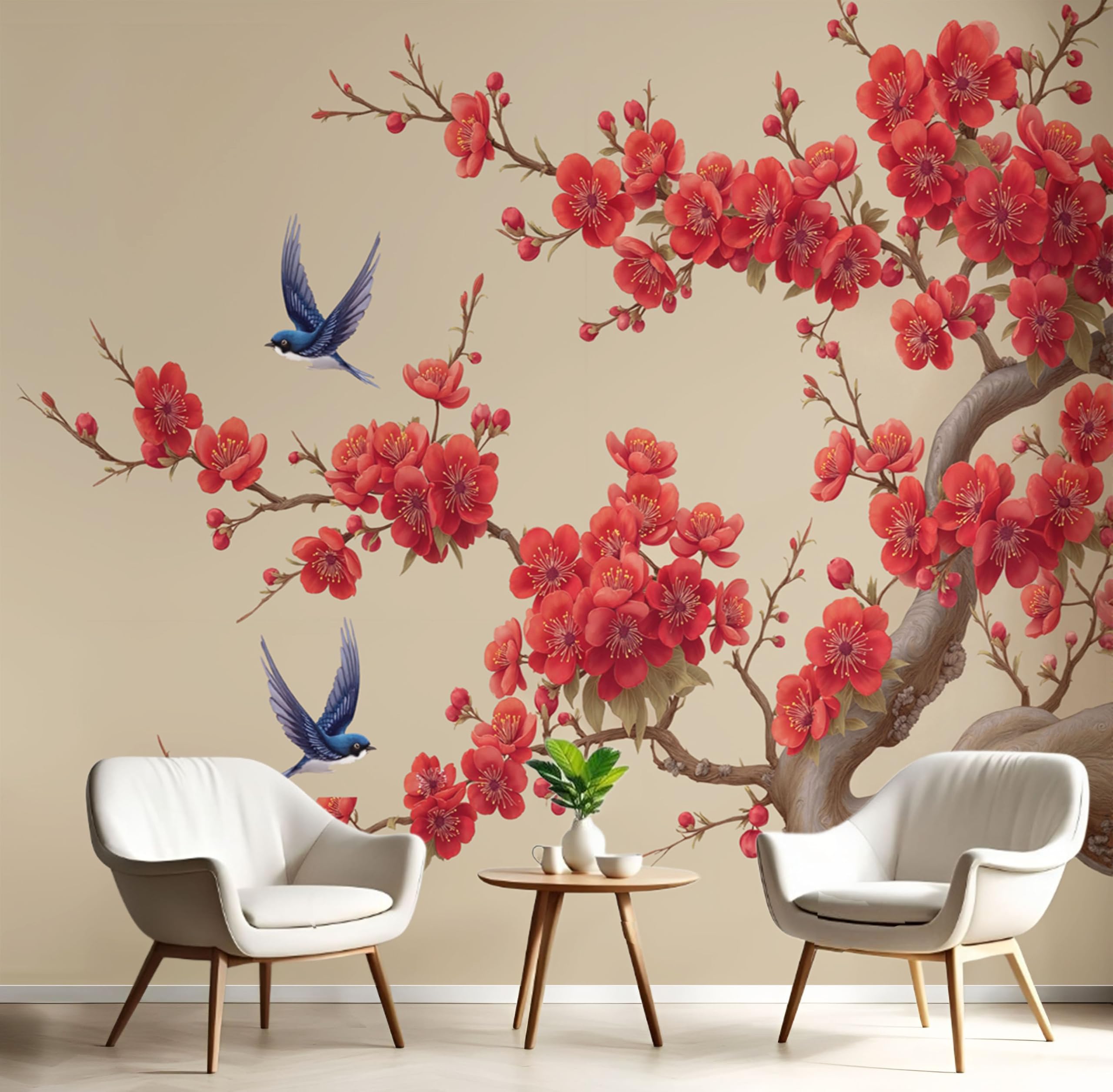 Fotomurales de golondrina de flor de ciruelo estilo chino tradicional en papel pintado seda 150x105