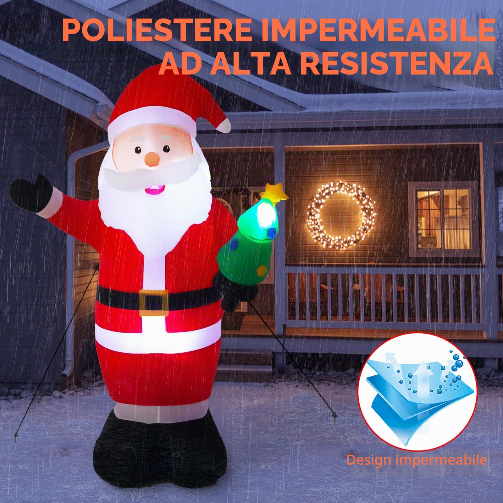 8FT/244 cm Gonfiabile da Esterno – Decorazioni Natalizie Giganti, Luminoso e Gonfiabile per Giardino, Cortile e Casa, Pupazzo che si Muove, Addobbi da Esterno