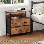 MUTUN Table de chevet avec 3 Tiroirs de tissu pour chambre, 22.8" Table de chevet avec plateau ouvert, Table de fin, Table latérale, 3-Drawer Dressing, Table de nuit, Table De Chevet, Brun rustique