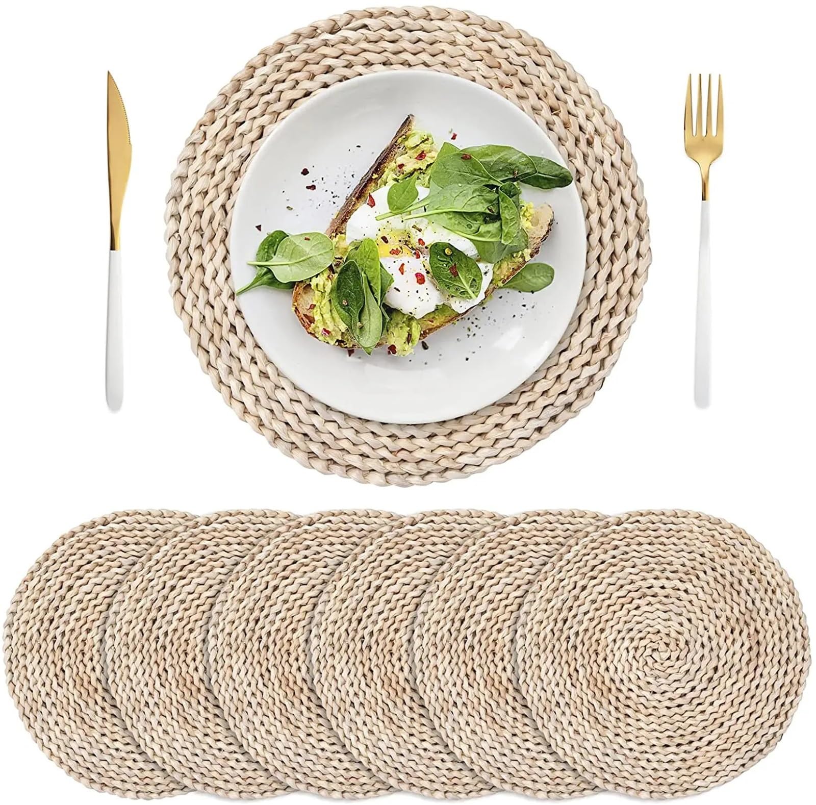 tkane rattanowe podkładki, Zestaw 4 rattanowych podkładek tkanych w różnych rozmiarach(15CM)