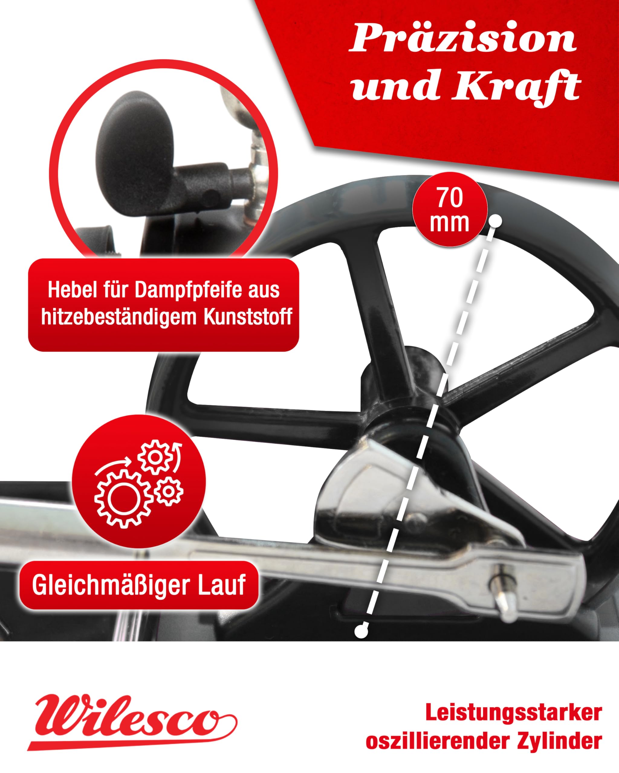 Wilesco Dampfmaschine D6 - Klassisches Design für Kinder ab 8+ Jahren und Technikbegeisterte, mit hochglanzpolierten und vernickelten Messingteilen, umfangreichem Zubehör