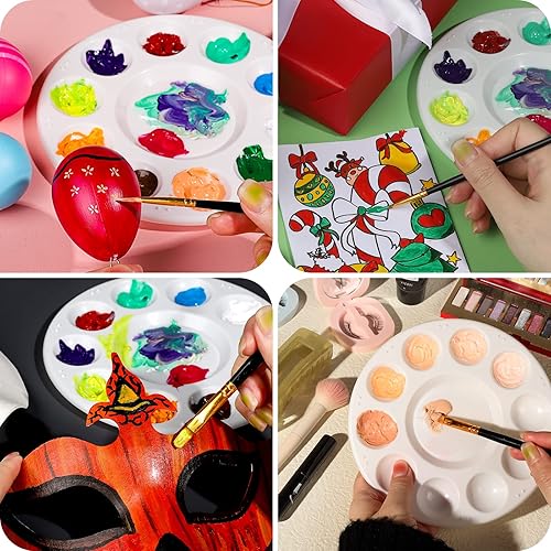 Miniatura 5 de FANDAMEI Paletas redondas de pintura de plástico, 6 paletas de bandejas de pintura, paletas de pintura con 10 pozos para adultos y niños, para