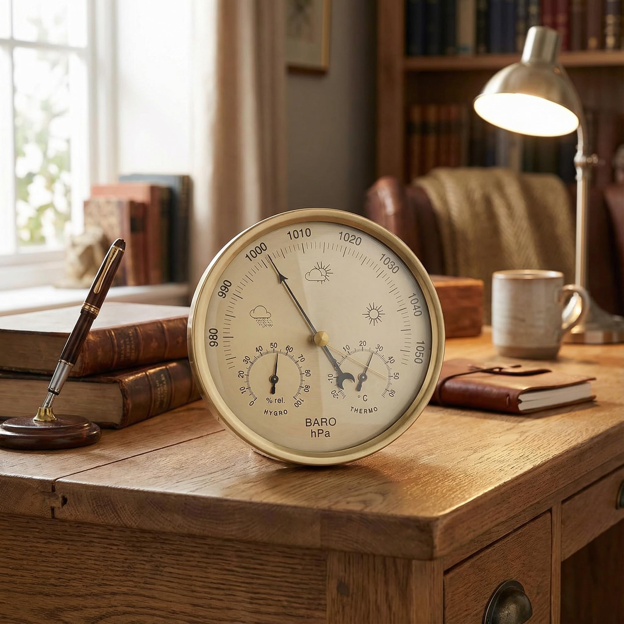 3 in 1 Barometer -Thermometer Hygrometer, 130 Mm/5 '' Mechanische Wetterstation Zifferblatt Barometer Barometrie -Druckmessgeräte für Zuhause, Büro, Innenräume und Außen