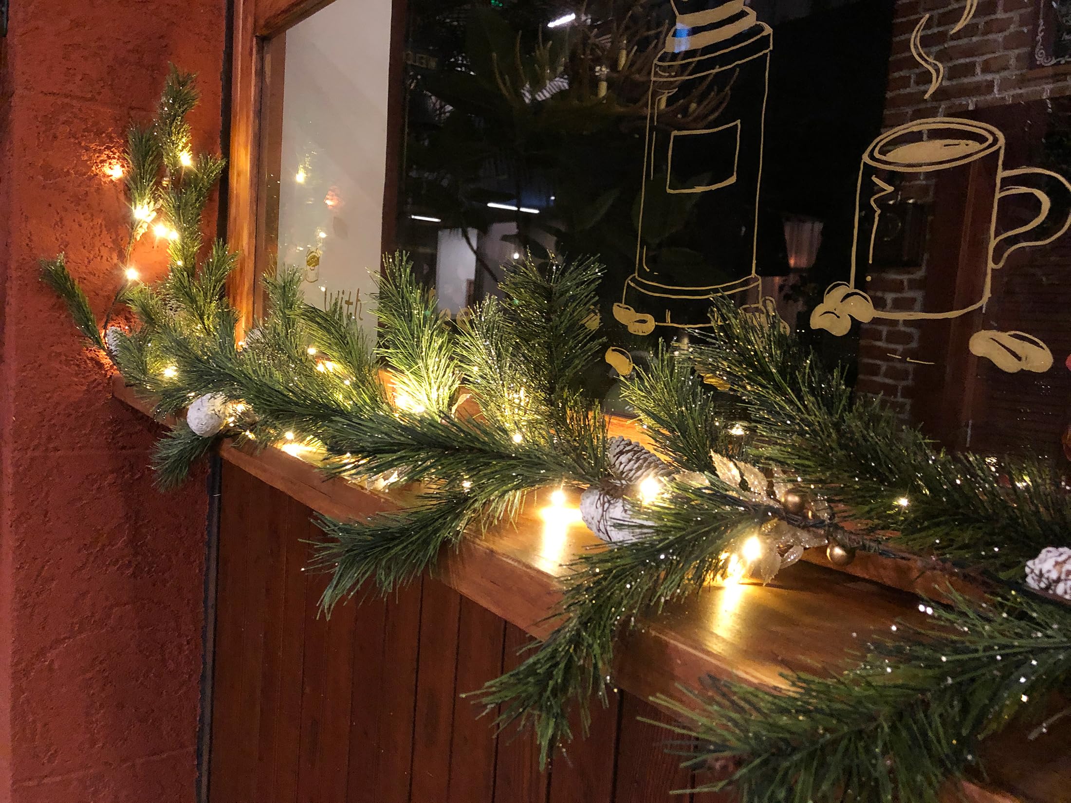 GODKOL Golden Pine Christmas Garland with Lights