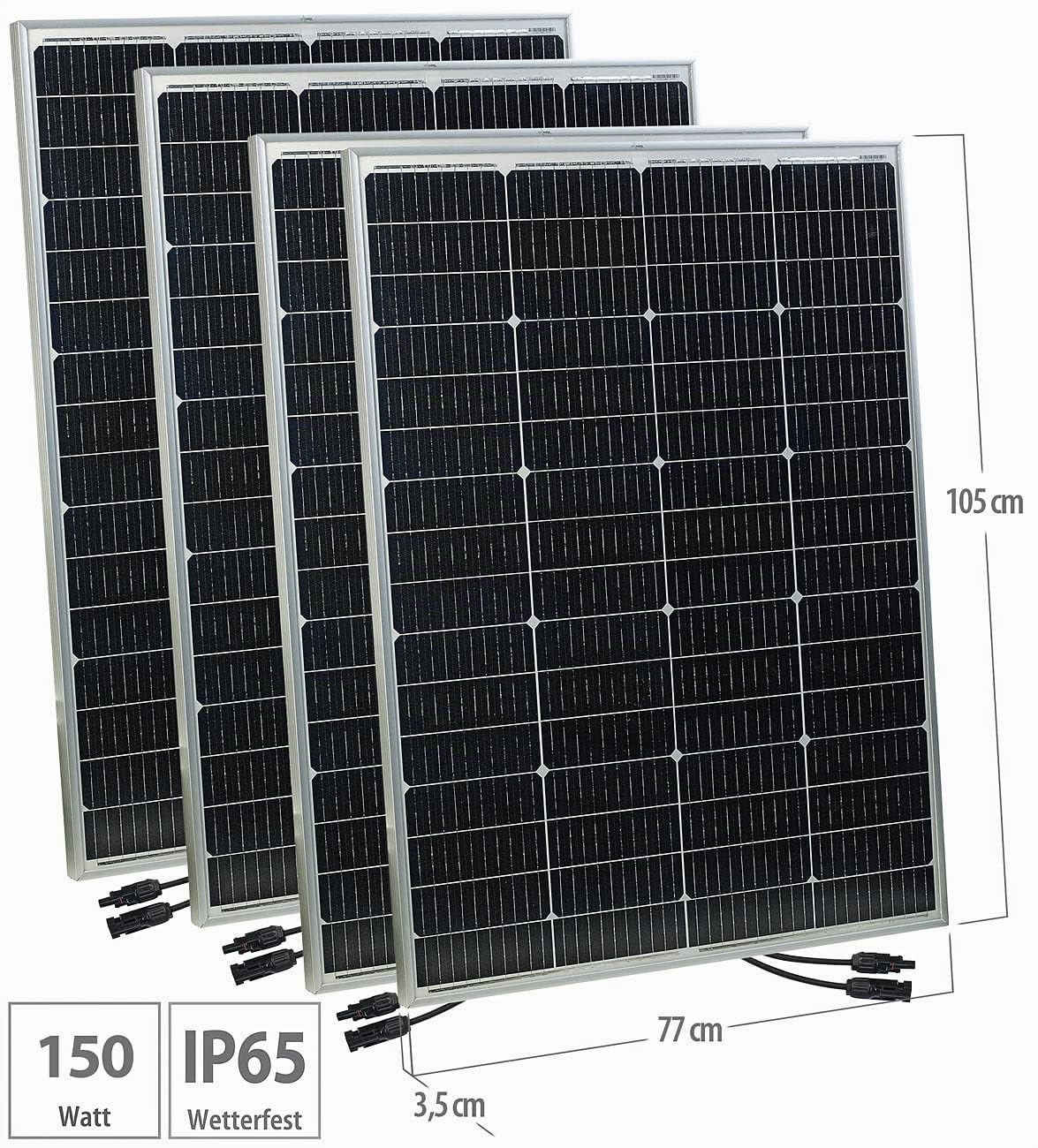 revolt Kleine Solarmodule: 4er-Set mobile monokristalline Solarpanels, 36 V, 150 W, MC4-komp. (Solarpanel für Gartenbeleuchtung, Mini-Solar-Panels, Modul)
