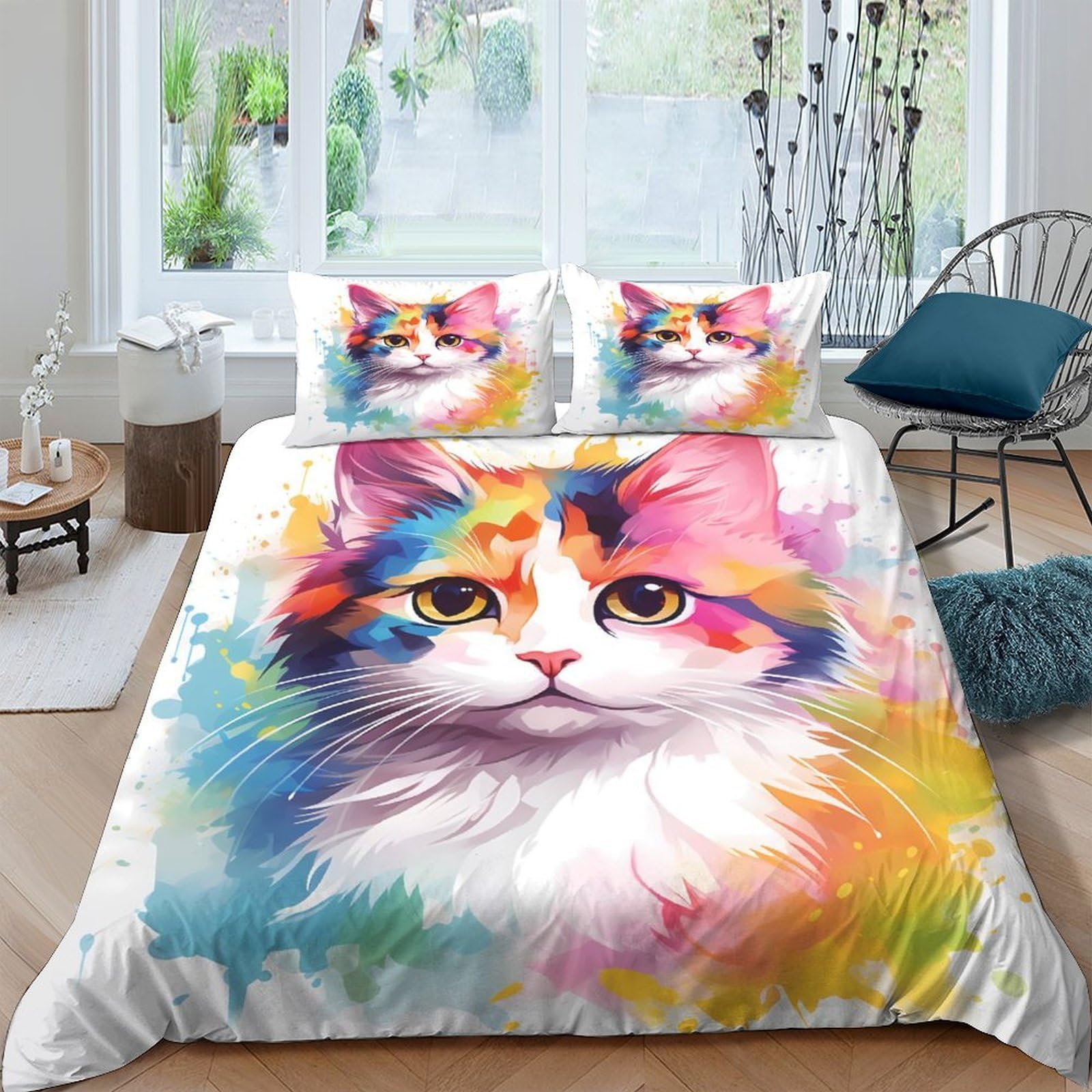 Ctjqhvkz Style-6 3D Printed Colorful Cat Fitted Sheet Microfiber Soft Bedroom Decor Artistic Cat Bed Cover For Mattress Protection Single（135X200cm）