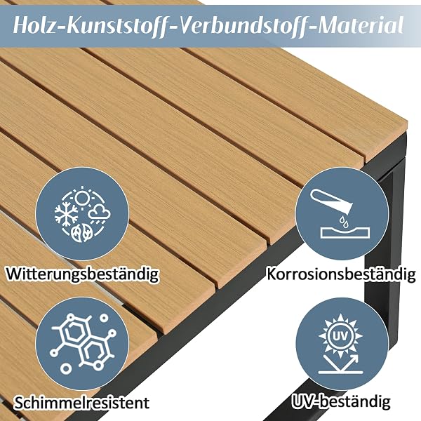Outdoor Garden Furniture 6/8 People with Adjustable Tilt Function (5 Positions, Up to 55°), Corner Sofa Outdoor Garden with Wooden Top, 2 Low Garden Tables, Beige and Grey - 5