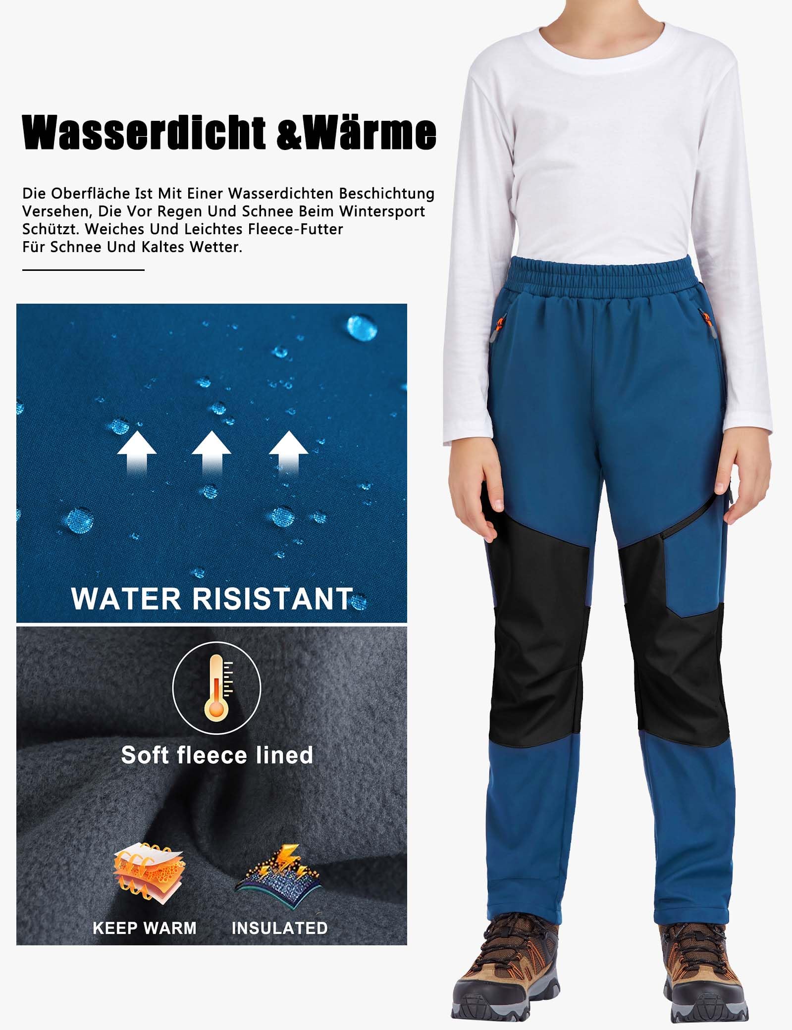 Winterhose Kinder Gefütterte Skihose Jungen Thermohose wasserdichte Winddichte Wanderhose Outdoor Softshell Hose