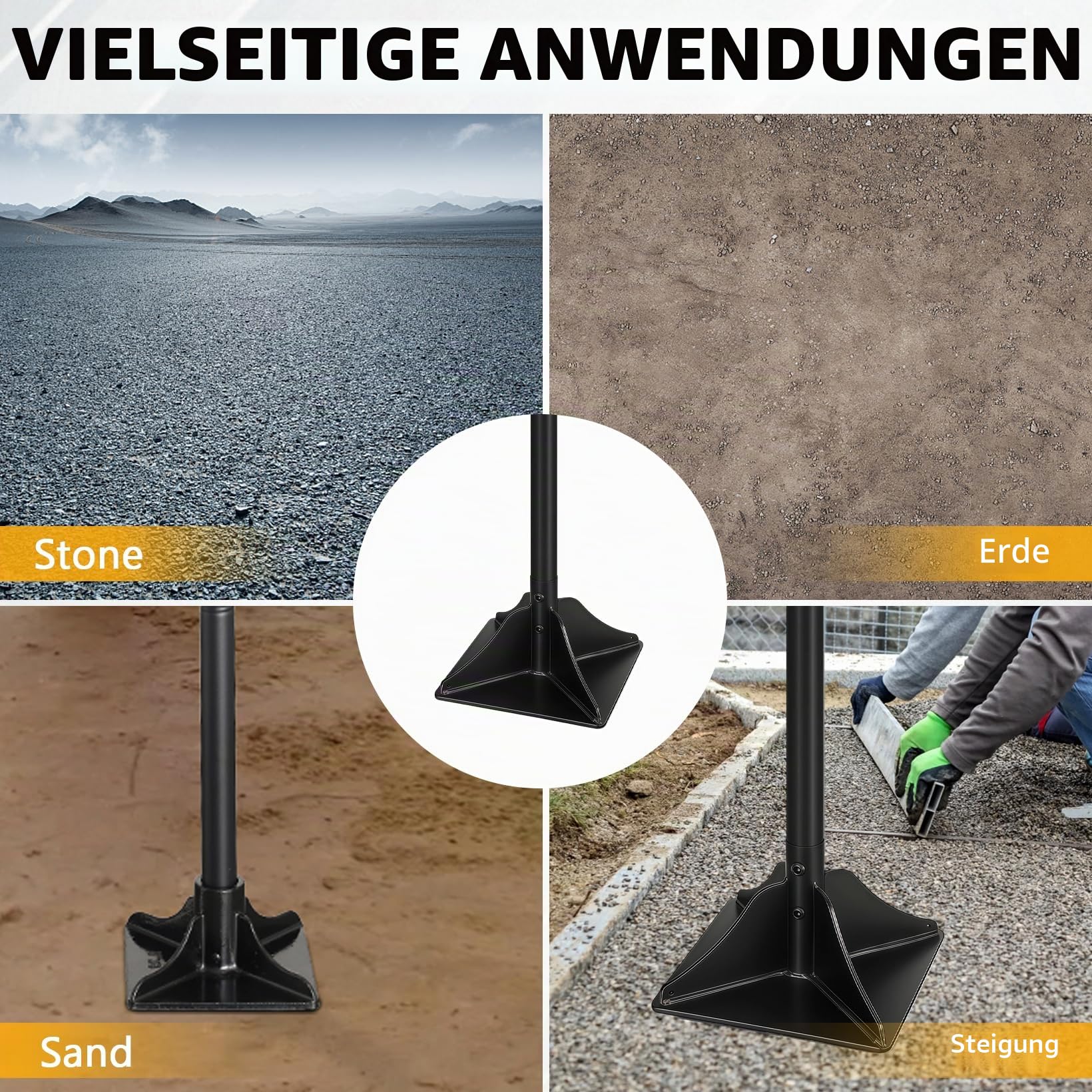 Handstampfer zum Verdichten, Schwer Bodenverdichter mit 120 cm Griff - 20x20cm Grundplatte, Gummigriff für Arbeitssparend, Stahlstampfer für Boden, Kies und Sand